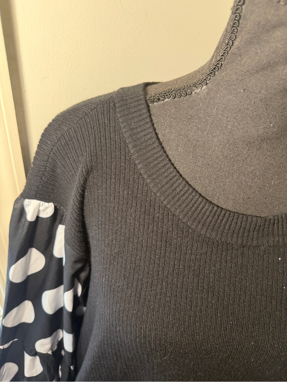 Ashley Stewart Plus Size 22/24 Black White Polka Dot Rib Knit Sweater Tunic Top - Picture 5 of 7